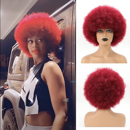 

Human Hair Wig Short Afro Curly With Bangs Burgundy Classic Adorable Best Quality Machine Made Capless Brazilian Hair Unisex Dark Wine 6 inch 8 inch Party / Evening Daily Wear Vacation