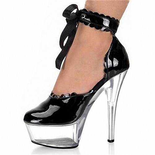 

Women's Heels Party Stilettos Ankle Strap Heels Buckle Platform Pumps Round Toe PU Leather Loafer Solid Colored Black / White Black