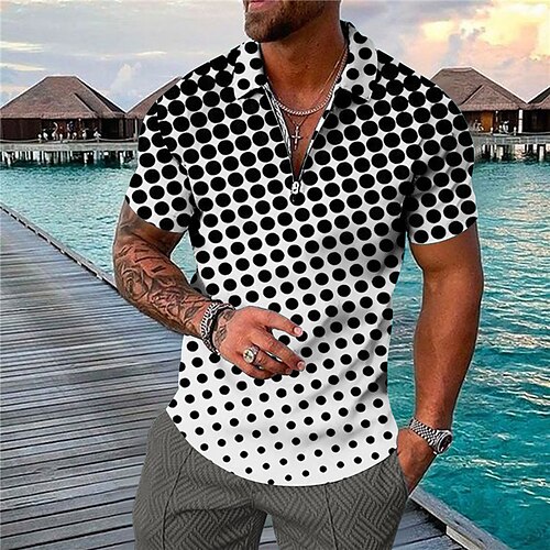 

Men's Collar Polo Shirt Golf Shirt Polka Dot Turndown Green Blue Pink Black 3D Print Casual Daily Short Sleeve Zipper Print Clothing Apparel Fashion Designer Casual Breathable / Sports