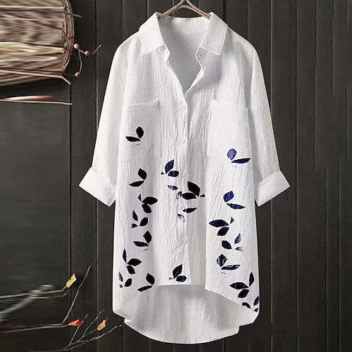 

Women's Plus Size Tops Blouse Shirt Floral Butterfly Pocket Button Half Sleeve Shirt Collar Streetwear Daily Going out Polyester Spring Summer White Black