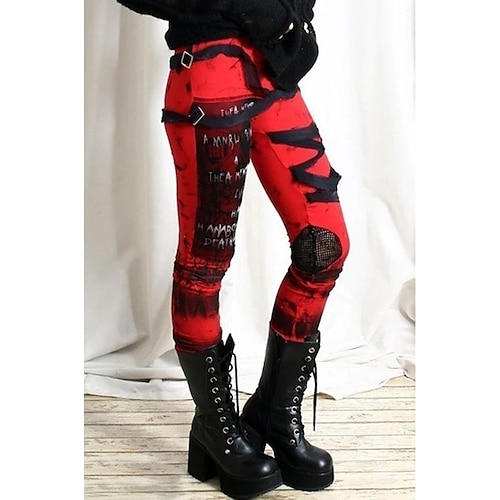 

Women's Tights Leggings Red Black Mid Waist Punk & Gothic Club Weekend Stretchy Full Length Comfort Tie Dye S M L XL XXL / Skinny