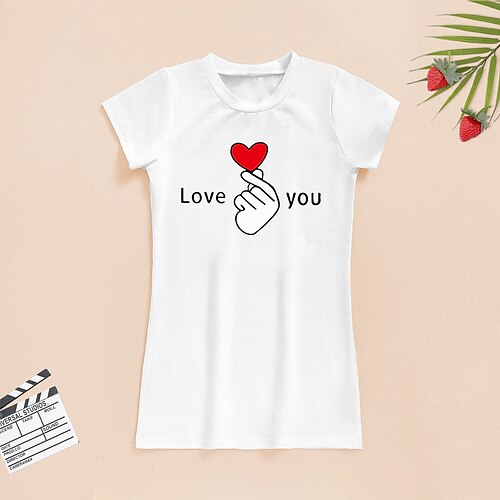 

Kids Little Girls' Dress Graphic Patterned Heart Letter Daily Print White Knee-length Short Sleeve Casual Cute Dresses Spring Summer 2-6 Years