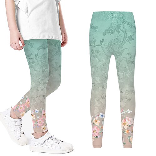 

Kids Girls' Pants Floral Active Outdoor 3-12 Years Spring Green Black Blue