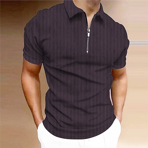 

Men's Collar Polo Shirt Golf Shirt Striped Turndown Wine Gray 3D Print Casual Daily Short Sleeve Zipper Print Clothing Apparel Fashion Designer Casual Breathable / Sports