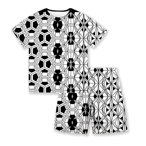 

Kids Boys T-shirt Shorts Clothing Set 2 Pieces Short Sleeve Black Geometric Crewneck Print Street Sports Vacation Fashion Comfort Cool Daily 3-13 Years