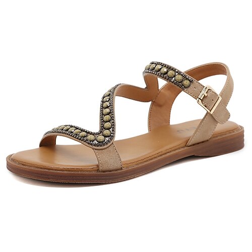

Women's Sandals Boho Bohemia Beach Flat Heel Round Toe Open Toe Elegant Casual Daily Office Walking Shoes PU Leather Buckle Spring Summer Solid Colored Almond Black Green