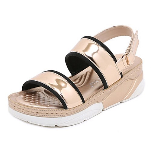 

Women's Sandals Dad Sandals Wedge Heel Round Toe Open Toe Elegant Casual Daily Office Walking Shoes PU Leather Magic Tape Spring Summer Solid Colored Black Champagne