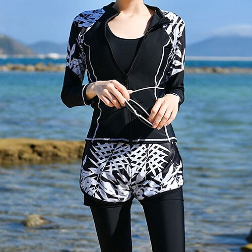 

Women's Rash Guard Rash guard Swimsuit UV Sun Protection UPF50 Breathable Long Sleeve Swimwear Bathing Suit Front Zip 5-Piece Swimming Surfing Snorkeling Beach Printed Autumn / Fall Spring Summer