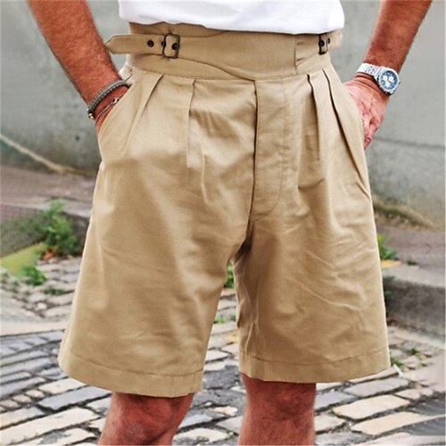 

Men's Chino Shorts Baggy Shorts Bermuda shorts Work Shorts Pleated Pants Front Pocket High Rise Plain Comfort Breathable Short Casual Daily Cotton Blend Vintage Elegant Blue Khaki Micro-elastic