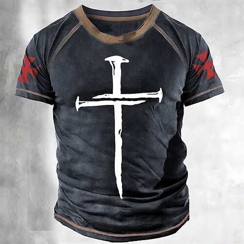 

Men's Unisex T shirt Tee 3D Print Graphic Prints Cross Crew Neck Street Daily Print Short Sleeve Tops Designer Casual Big and Tall Sports Navy Blue / Summer