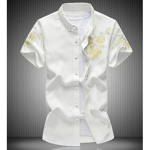 

Men's Shirt Floral Plus Size Collar Classic Collar Short Sleeve Tops White Black Wine / Summer Shirts Casual Daliy