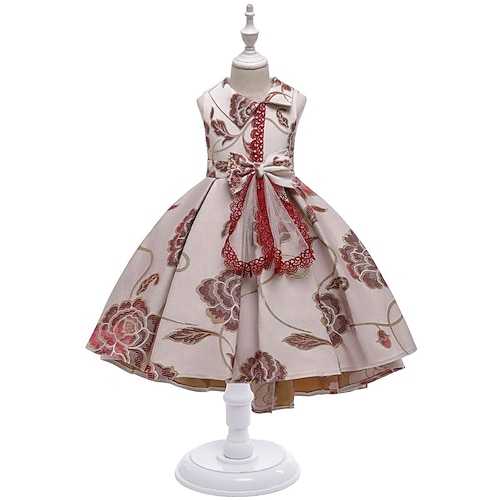 

Kids Girls' Dress Flower A Line Dress Midi Dress Performance Beaded Sleeveless Cute Dress 3-10 Years Spring Wine Dusty Rose Gray