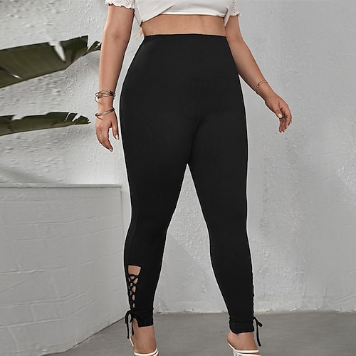 

Women's Plus Size Pants Leggings Solid Color Sporty Chino Home Casual High Full Length Fall Winter Black L XL XXL 3XL 4XL