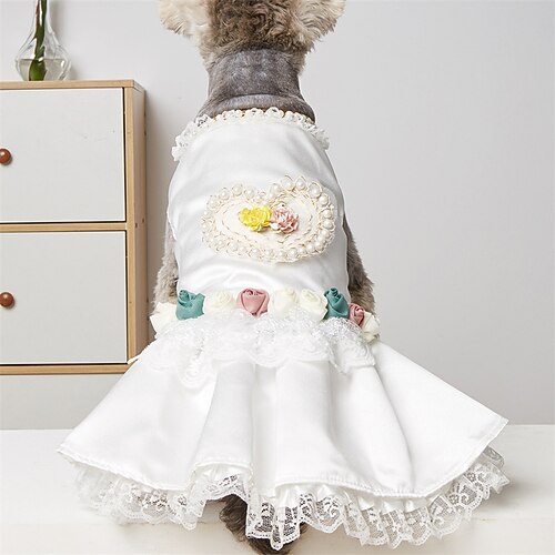 

Dog Cat Dress Wedding Dress Heart Bowknot Embroidered Fashion Cute Party Wedding Dog Clothes Puppy Clothes Dog Outfits Breathable White Costume for Girl and Boy Dog Cloth XS S M L XL