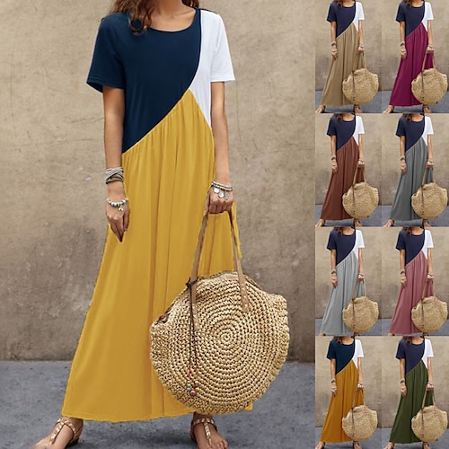

kvinners løs spleis basic multi farge elegant& luksuriøse rund hals t-skjorte erme vanlig sommer khaki rød brun gul