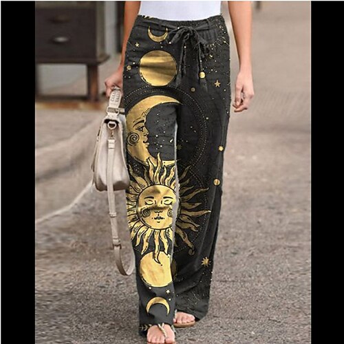 

Women's Chinos Pants Trousers Straight Linen Black / Red Blue Yellow Mid Waist Trousers Casual / Sporty Casual Daily Print Full Length Breathable Graphic Prints S M L XL XXL / Plus Size / Loose Fit