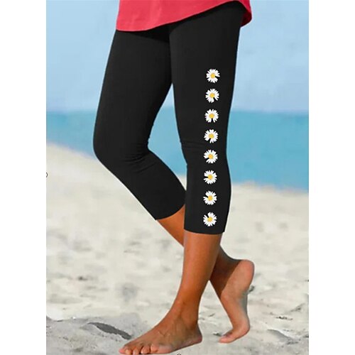 

Women's Pants Trousers Capri shorts Black / White Red White Mid Waist Casual / Sporty Athleisure Weekend Yoga Print Micro-elastic Calf-Length Comfort Graphic S M L XL XXL / Slim