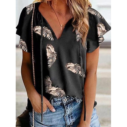 

2022 amazon independent station cross-border wish europe and america women's summer loose print tethered short sleeve t-shirt