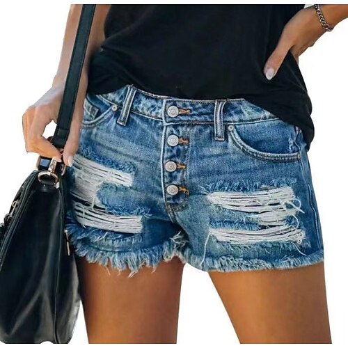 

Women's Jeans Shorts Denim Blue Mid Waist Fashion Casual Weekend Side Pockets Cut Out Micro-elastic Short Comfort Plain S M L XL XXL
