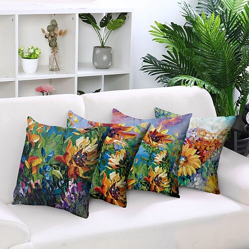 

Cushion Cover 4PC Linen Soft Decorative Square Throw Pillow Cover Cushion Case Pillowcase for Sofa Bedroom 45 x 45 cm (18 x 18 Inch) Superior Quality Mashine Washable