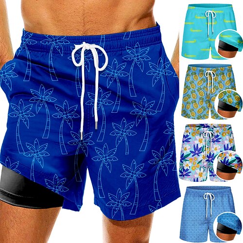 

Men's Swim Shorts Swim Trunks with Compression Liner Quick Dry Board Shorts Bathing Suit Drawstring - Swimming Surfing Beach Water Sports Floral Summer