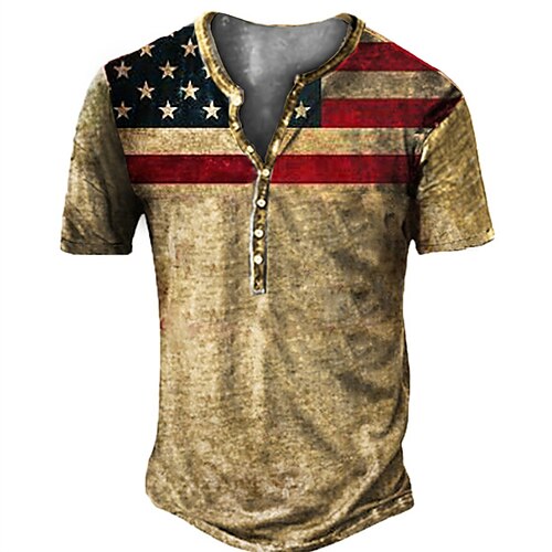 

Men's Henley Shirt Tee T shirt Tee 3D Print Graphic American Flag Plus Size Henley Daily Sports Button-Down Print Short Sleeve Tops Designer Basic Casual Big and Tall Yellow / Summer