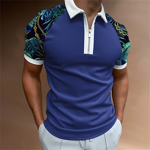 

Men's Collar Polo Shirt Golf Shirt Color Block Turndown Royal Blue Street Casual Short Sleeve Zipper 3D Clothing Apparel Fashion Casual Comfortable / Beach