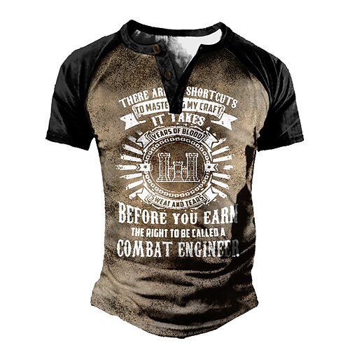 

Men's Henley Shirt Tee T shirt Tee 3D Print Graphic Patterned Color Block Letter Plus Size Henley Daily Sports Patchwork Button-Down Short Sleeve Tops Designer Basic Casual Classic Brown / Summer