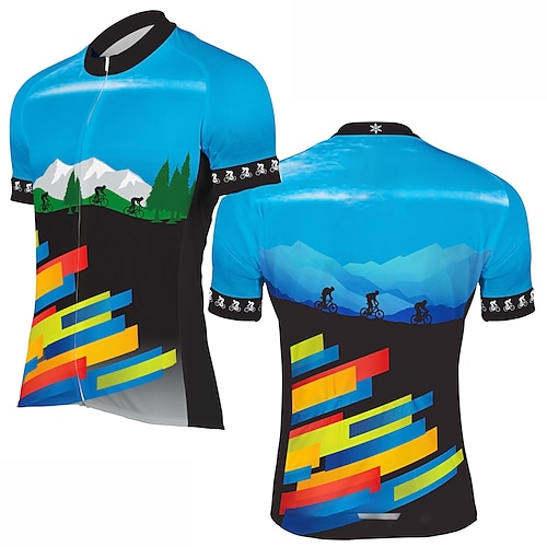 

21Grams Men's Cycling Jersey Short Sleeve Bike Top with 3 Rear Pockets Mountain Bike MTB Road Bike Cycling Breathable Quick Dry Moisture Wicking Reflective Strips Blue Stripes Polyester Spandex Sports