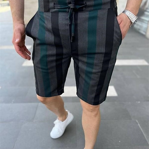 

Men's Shorts Chino Shorts Bermuda shorts Work Shorts Pocket Drawstring Print Grid / Plaid Breathable Soft Knee Length Casual Daily Holiday Simple Formal Gray Green Black / White Micro-elastic