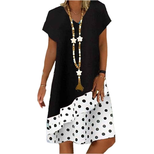 

Women's Swing Dress Knee Length Dress White Black Short Sleeve Polka Dot Ruffle Print Spring Summer V Neck Stylish Casual 2022 S M L XL XXL 3XL 4XL 5XL