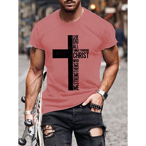 

2022 spring and summer europe and the united states amazon cross christ printing printing men's round neck short-sleeved t-shirt spot