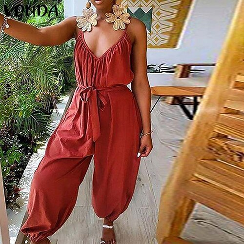 

Women's Pants Trousers Jumpsuit Rompers Cotton Blend Green Red Black Mid Waist Fashion Casual Weekend Micro-elastic Full Length Comfort Plain S M L XL XXL