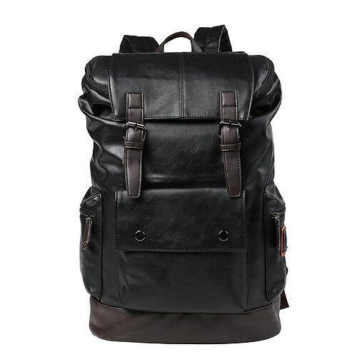

Men's Unisex School Bag Commuter Backpack PU Leather Solid Color Waterproof Breathable School Black