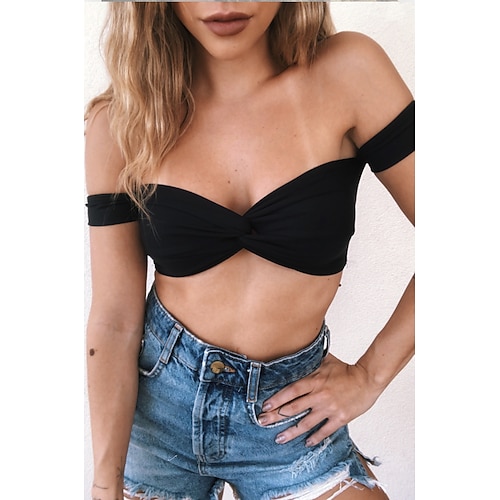 

Women's Tube Top Crop Top Green Fuchsia Red Plain Backless Sleeveless Holiday Weekend Sexy Off Shoulder Crop S