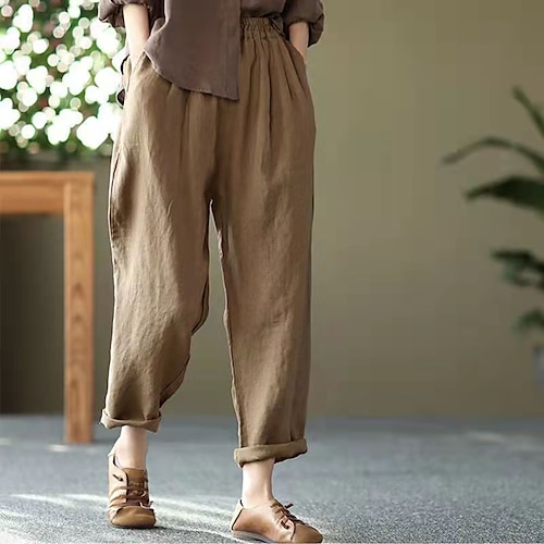 

Per donna Chino Pantaloni Misto cotone e lino Verde Cachi Albicocca Vita normale Di tendenza Informale Fine settimana Tasche laterali Alla caviglia Comfort Liscio M L XL XXL