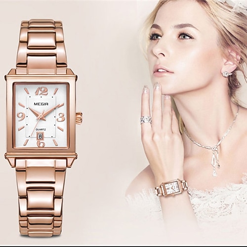 

MEGLR Women'S Watch 1079 Light Retro Fashion Square Watch Imported Movement Calendar Steel Band Quartz Watch
