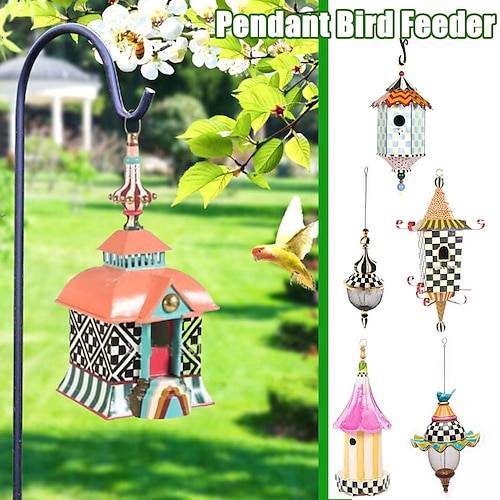 

Metal Bird Feeder Creative Pattern Birdhouse Outerdoor Hanging Decor Garden Yard Window Parrot Feeding Pendant Decoration