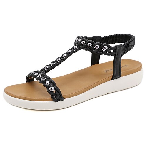 

Women's Sandals Braided Sandals Flat Heel Round Toe Open Toe Elegant Casual Daily Office Walking Shoes PU Leather Elastic Band Spring Summer Solid Colored Braided Black Gray Rosy Pink