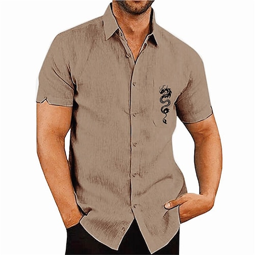 

Men's Shirt Graphic Dragon Turndown Green Brown White Black Hot Stamping Outdoor Street Short Sleeve Button-Down Print Clothing Apparel Fashion Designer Casual Big and Tall / Summer / Spring / Summer