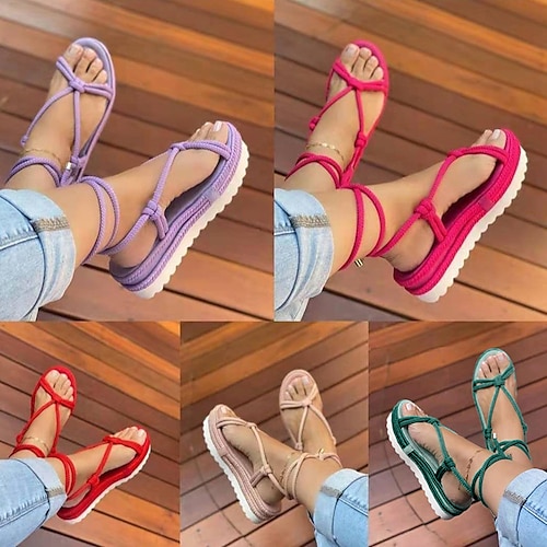 

Women's Sandals Plus Size Work Daily Summer Flat Heel Round Toe Casual Walking Shoes Synthetics Loafer Solid Colored Light Pink Purple Green