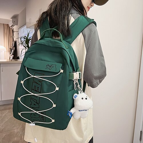 

Women's Unisex School Bag Commuter Backpack Functional Backpack Oxford Cloth Nylon Solid Color Large Capacity Waterproof Zipper School Daily Green White Black Red