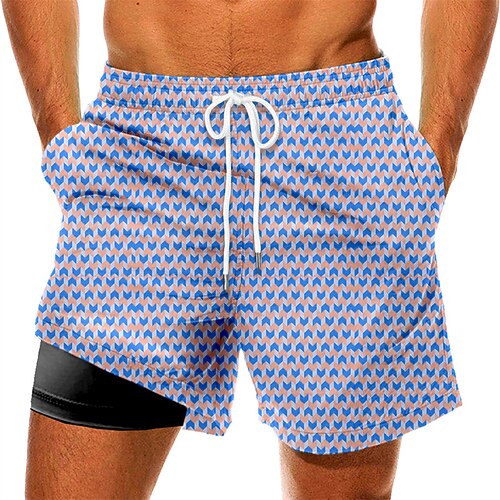 

Men's Swim Trunks Swim Shorts Quick Dry Board Shorts Bathing Suit with Pockets Compression Liner Drawstring Swimming Surfing Beach Water Sports Grid Pattern Summer
