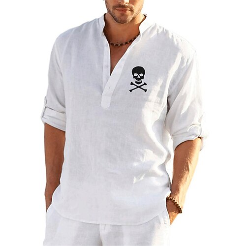 

Men's Shirt Hot Stamping Graphic Skull Collar Street Casual Button-Down Print Long Sleeve Tops Designer Casual Fashion Big and Tall White Black / Summer