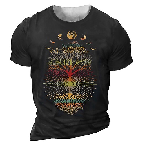 

Men's Unisex T shirt Tee 3D Print Graphic Prints Tree Crew Neck Street Daily Print Short Sleeve Tops Designer Casual Vintage Big and Tall Black Army Green Dark Gray / Summer