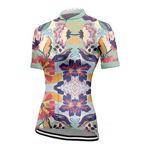 

21Grams Women's Cycling Jersey Short Sleeve Bike Top with 3 Rear Pockets Mountain Bike MTB Road Bike Cycling Breathable Quick Dry Moisture Wicking Reflective Strips Green Floral Botanical Polyester