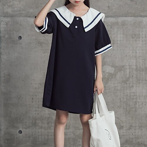 

Kids Little Girls' Dress Color Block Shift Dress Daily Patchwork Navy Blue Asymmetrical Short Sleeve Beautiful Cute Dresses Spring Summer Regular Fit 4-12 Years