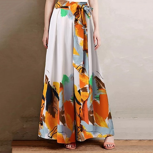 

Women's Plus Size Wide Leg Pants Print Floral Casual Streetwear Casual Daily High Full Length Fall Spring White Black Dark Navy L XL XXL 3XL 4XL