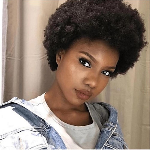 

6 inch Afro Kinky Curly Human Hair Wigs For Black Women Pre Plucked Full Machine Made Brazilian Virgin Hair Short Curly Wig With Bangs