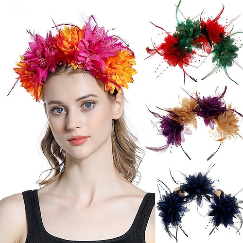 

Color Simulation Flower Headband With Beads And Feathers Festival Party Personalized Hair Accessories Headband for Festival, Carnival, Oktoberfest Beer International Beer Festival